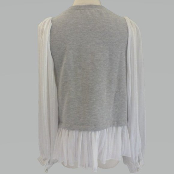 Anthropologie P Gray with White Sleeve and Hem Top - Picture 2 of 5
